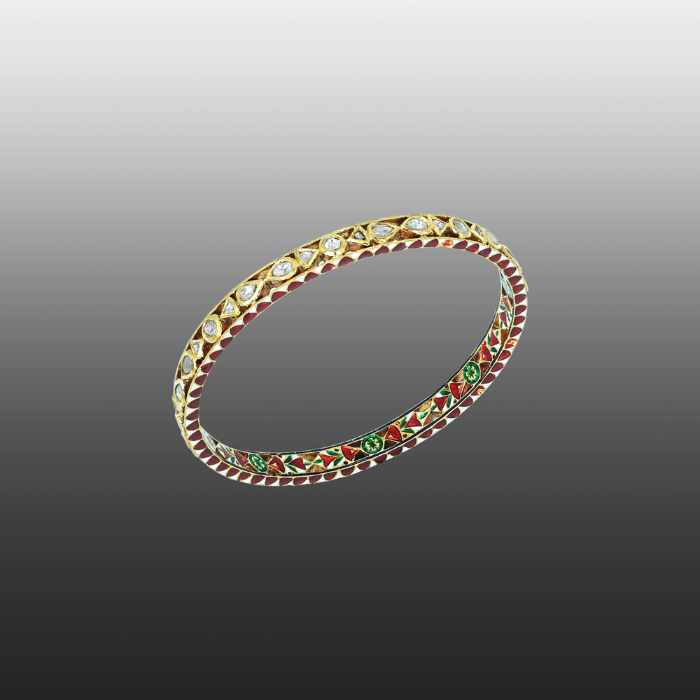 Polki Bangle with Red Enamel Details